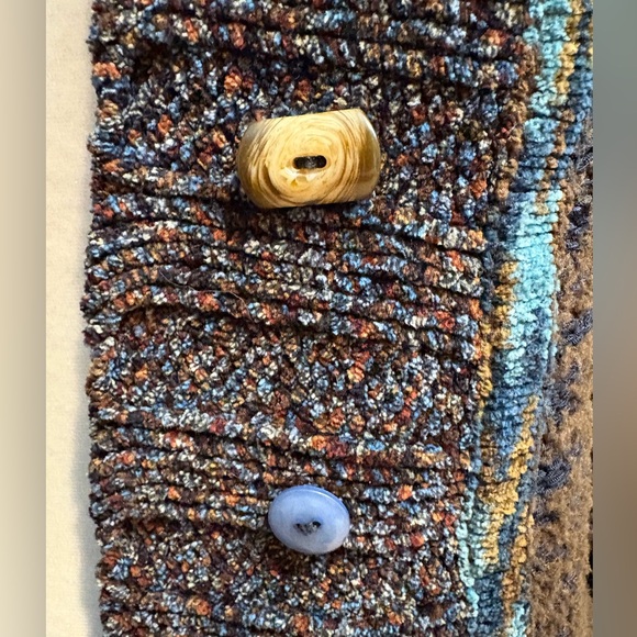 Anthropologie Curio Sweater Velour Brown Stone Shell Buttons Cardigan - Size XL - Picture 3 of 9